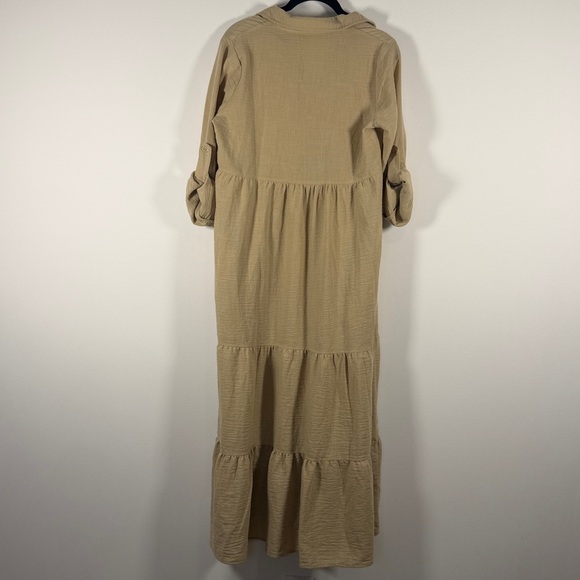 NWT Max Studio Safari Tab Sleeve Collar V-Neck tiered maxi dress - Picture 7 of 9